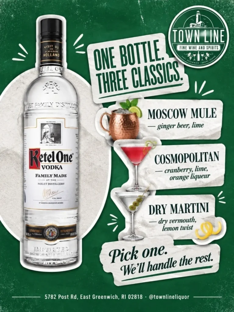Ketel One Vodka with Moscow Mule, Cosmopolitan and Dry Martini recipes